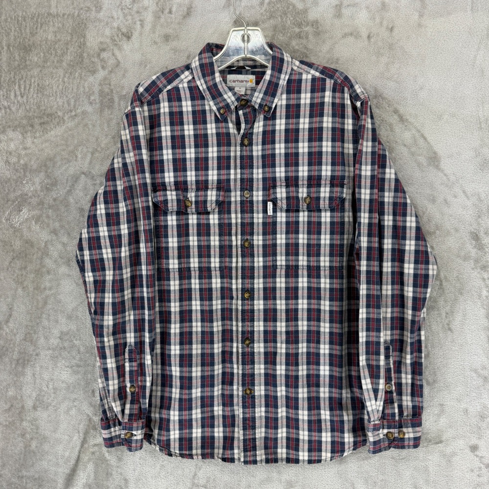 Carhartt Mens‎ Relaxed Fit Plaid Button Down Shirt Navy Red 102214 412 Size M
